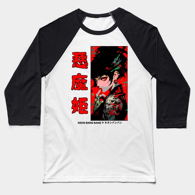 Japanese Anime Streetwear Cyberpunk Vaporwave Yakuza Manga Girl Baseball T-Shirt by Neon Bang Bang